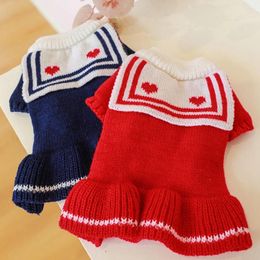 Dog Apparel Sweater Dress Bow Design Pet Puppy Jumper Hoodie Winter Warm Clothes Fashion Navy Style