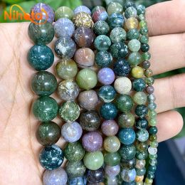 4/6/8/10/12/14MM Smooth Natural Indian Agates Round Loose Beads 15" Strand for Diy Bracelet Necklace Earrings Jewellery Making