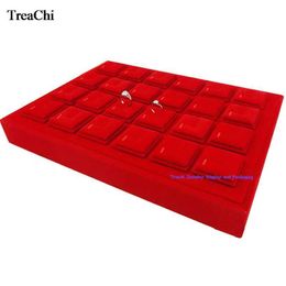 Jewelry Boxes High quality 24 piece detachable ring frame bed sheet red velvet jewelry display box ring organizer storage display tray 35 * 25 * 5cm