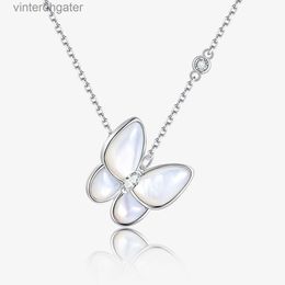 High End Vancelfe Brand Designer Necklace Commuter Style Versatile White Fritillaria Butterfly Sterling Silver Collarbone Trendy Designer Brand Jewellery
