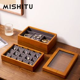 MISHITU Solid Wood Jewelry Box with Transparent Acrylic Lid Jewelry Storage Organizer Case Earrings Ring Accessories Storage Box
