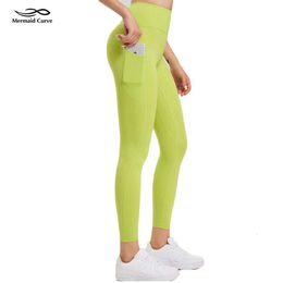 Lu Align Pant Lemon 25" Bilateral Pockets Women Yoga Leggings No Front Seam Buttery Soft Woman Workout Leggins Pant for Gym Sports Fiess Tr