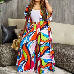 Women's Two Piece Pants Leisure Women Amazing Street 2 Set Autumn Multi Color Stripe Short Sleeve Long Shirt&Elastic Waist Wide Leg