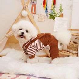 Dog Apparel Cute Pet Clothes Striped Thickened Winter Cat Clothing With Traction Ring Fake For Four-legged Dogs