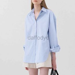 Women's Blouses Shirts 100% Cotton Womens Shirt 2024 Autumn New Solid Colour Button Turn-Down Collar Long-Sleeved Casual Loose Ladies OL Shirts 240411