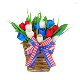 Decorative Flowers Independence Day Artificial Tulips Front Door Baskets Wreath Hangers Simulations Bucket Decorations