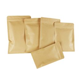 100PCS Resealable Flat Bottom Paper Ziplock Bag Heat Sealing Foil Inside Ground Coffee Sugar Powder Snack Tea Packaging Pouches