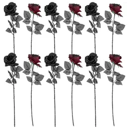 Decorative Flowers 12 Pcs Artificial Flower Black Rose Bride Silk Bouquet Faux Halloween Prop Plaster