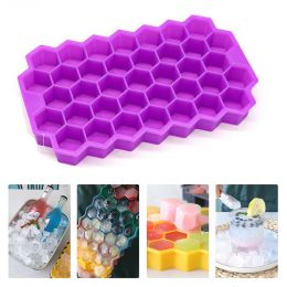 37 grids Honeycomb Ice Cube Tray Reusable Silicone Ice Cube Mold 7 Colors BPA Free Ice Maker with Removable Lid for Easy Release