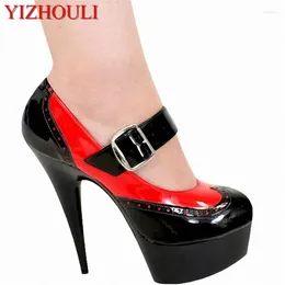 Dress Shoes Sexy Color Matching Women's 15 Cm High Single Platform Club Stage Pole Dance Performance And Stiletto Heels