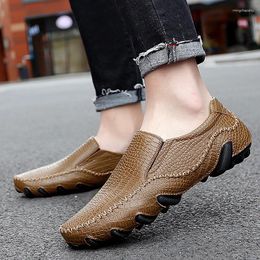 Casual Shoes Men Genuine Leather Crocodile Pattern Cowhide Fashion Breathable Driving Slip On Comfy Moccasins