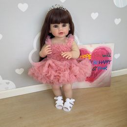 NPK 55CM full body soft silicone vinyl Reborn Stand Toddler Girl Doll lifelike Really Baby Doll with Pink Dress