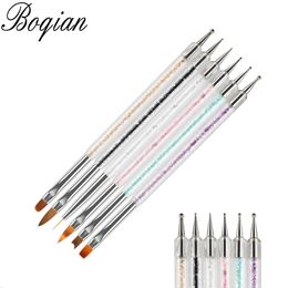 BQAN 6PCS Dual-ended Nail Dotting Pen Nail Brush Crystal Beads Handle Rhinestone Studs Picker Wax Pencil Manicure Nail Art Tool
