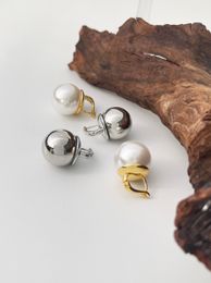 GHIDBK Trendy 14K Gold Plated Large Faux Pearl Clip On Earrings Silver Colour Big Ball Earring Minimalist Anniversary Gifts