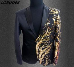 Men fashion jacket singer dancer wear Custom male sequins stage blazer prom party outfit coat bar star concert costumes nightclub 1502633