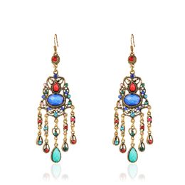 2022 Green Beads Indian Jhumka Earrings Bijoux Women's Bohemia Geometry Alloy Tassel Dangle Earrings