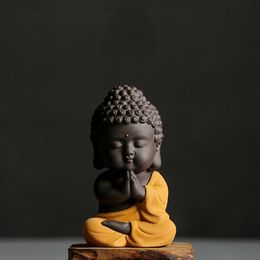 2 Type Small Buddha Tea Pet Ornament Can Raise Colored Pottery Ceramic Purple Sand Ceremony Play Car Accessories 240411