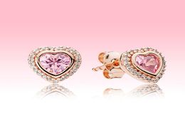 Pink Sparkling Heart Stud Earrings luxury designer Rose gold plated Jewellery for 925 Silver Love hearts Earring with Original box4133004