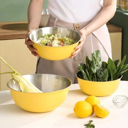 Bowls Large Capacity Stainless Steel Salad Metal Fruit Ramen Noodle Cooking Bowl With Scale Tableware Kitchen Utensils