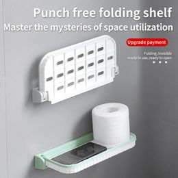 Foldable Bathroom Toilet Storage Rack Shower Shelf Storage Rack Self Adhesive Kitchen Wall Shower Rod Tray Storage Organizer