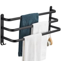 Creative Black Aluminium Towel Bar Bathroom Nail-free Bathroom Pendant Towel Metal Shelf Hand Towel Holder Bathroom Accessories