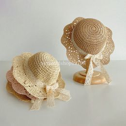 Summer Straw Sun Hat for Baby Outdoor Large Brim Sunscreen Cap Korean Lace Kids Beach Caps Girls Panama Bucket Hats