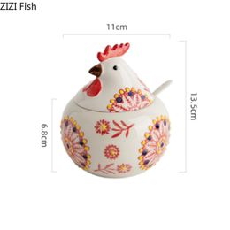 Creative Rooster Seasoning Jar Ceramic Spice Jar with Lid Kitchen Salt Sugar Pepper Storage Jar Nordic Household Seasoning Tools