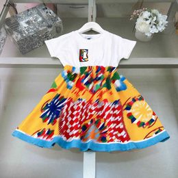 Fashion girls partydress Splicing design short sleeves baby skirt Size 90-150 CM kids designer clothes summer Princess dress 24April