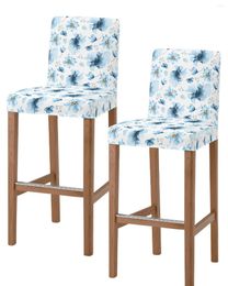 Chair Covers Blue Flower Farmhouse Village High Back 2pcs For Kitchen Elastic Bar Stool Slipcover Dining Room Seat Cases