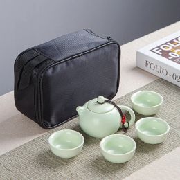 Travel Ceramic Portable Teaset Chinese Pot 1 Teapot 2/4 Teacups 1bag Tea Set Gongfu Tea Sets Coffeeware Teaware Gaiwan Cup Cups