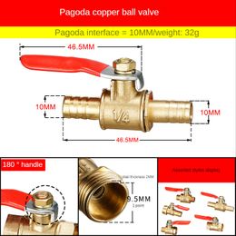 Red Handle Small Valve 6mm/8mm/10mm/12mm Hose Barb Inline Brass Water Oil Air Gas Fuel Line Shutoff Ball Valve Pipe Fittings