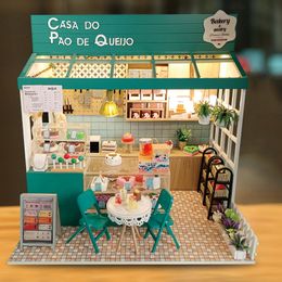 DIY Wooden Doll House Miniature With Furniture Kit Cake Shop Model Dollhouse Assembly Toys for Children Christmas Gift Casa