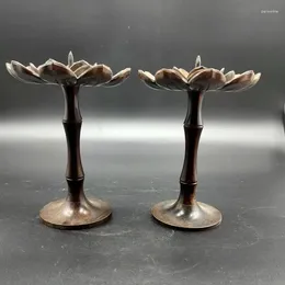 Candle Holders Retro Copper Oil Lamp Lotus Light Candlestick Incense Two Usages Buddhist Supplies Religious Activities A Pair