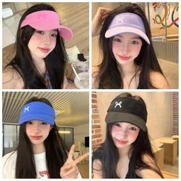Wide Brim Hats Embroidered Bowknot Embroidery Bow Hat Beach Cap UV Protection Sunscreen Empty Top Korean Style Women Sun Visor