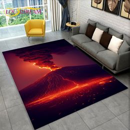 3D Volcano Lava Magma Area Rug Large,Carpet Rug for Living Room Bedroom Sofa Doormat Decoration,Kid Play Non-slip Floor Mat Gift