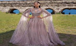 sequined Dubai Muslim Luxury Mermaid Evening Dresses Long Lace Appliques Full Sleeves Beading Crystal Floor Length Prom Dress Form5435766