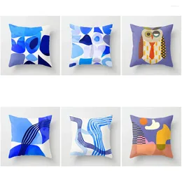 Pillow Bedroom Living Room Decor Cover Abstract Blue Pattern Home Sofa