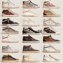 Designer Shoe New release Italy brands Goldenlys Gooseity Mid Slide Star High-top Sneakers Women fashion pink-gold glitter Classic Leopard White Do-old Dirty Gifts