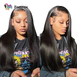 28 Inch Bone Straight Human Hair Lace Wigs For Women Preplucked 13x4 Brazilian Transparent Straight Lace Front Wig Natural Colour