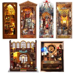 DIY Wooden Detective Agency Book Nook Shelf Insert Miniature Building Kits Bookshelf Magic House Bookends Handmade Crafts Gifts