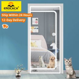 EROCACA Zipper Reinforced Cat Fibreglass Door Screen Up & Left Opening Shape Curtain Anti-mosquito Mesh Screen for Living Room