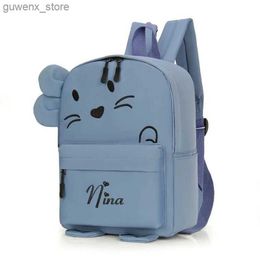Backpacks Embroidery Name Kindergarten Backpack Cartoon Cute Large Capacity Funny Cat Girl Baby Load Reduction Backpack Y240411