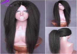 Black kinky straight wig part heat resistant italian yaki straight Synthetic Lace Front Wigs For black women3263155