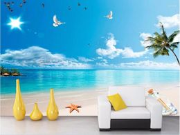 Wallpapers Custom Po Designs 3d Wall Murals Wallpaper Sea Beach Blue Sky And White Clouds Decor Picture For Living Room