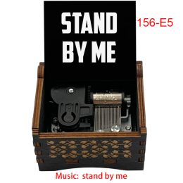 Music Box Stand By Me Black Wooden Mechanical Movement 18 Notes Handmade DIY Gift for Fans Friends Family Birthday New Year Gift