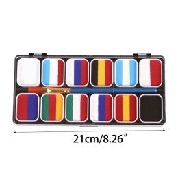 12 Color Face Paint Kit for Kid with Rainbow Paint Brush Template DIY Craft D5QC