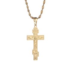 Gold Colour Russian Orthodox Christianity Church Eternal Cross Charms Pendant Necklace Jewellery Russia Greece Ukraine Gift9124721