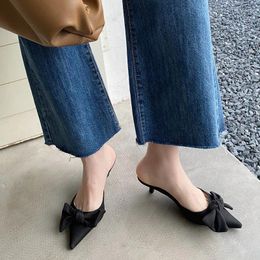 Women Bow Slip Slippers Half Pointed Sandals on Tip Mules Outdoor Casual Pumps Low Heel Loafers 691 Pers 5 5 pers