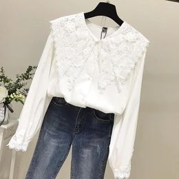 Women's Blouses Women Blouse Top Long Sleeve Spring Lace Stitching Cotton Shirt Blusas Ropa De Mujer
