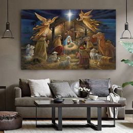 Birth of Jesus Christ Artwork Canvas Painting Nativity Scene Christmas Posters and Prints Church Wall Art Modern Room Home Decor